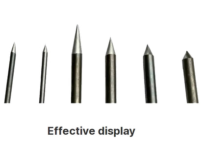 A perfectly sharpened tungsten electrode tip showing consistent grinding angles for professional orbital pipe joining.